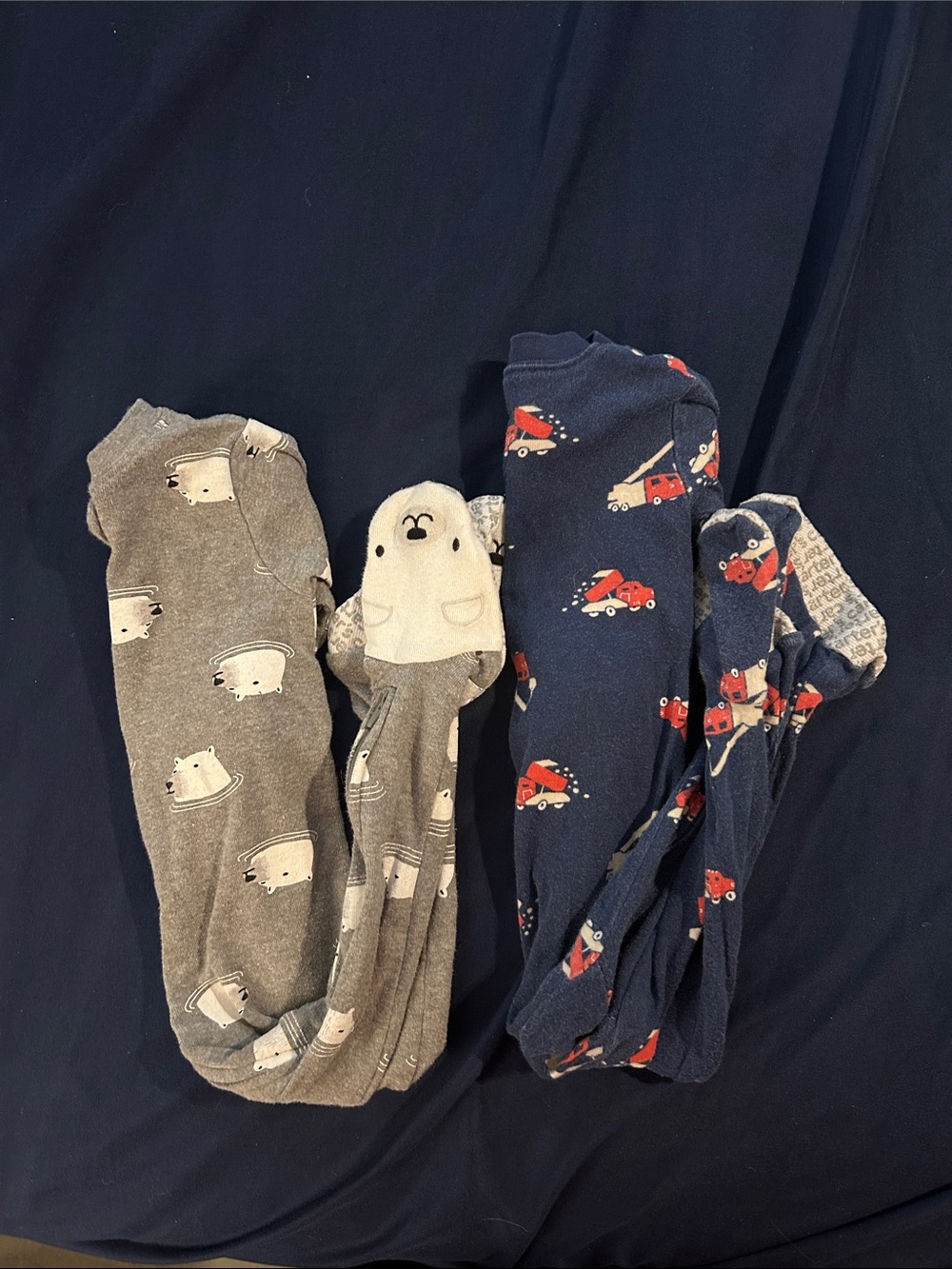 Carter's Gray & Navy Footed One-Piece Sleepers with Animal and Truck Prints